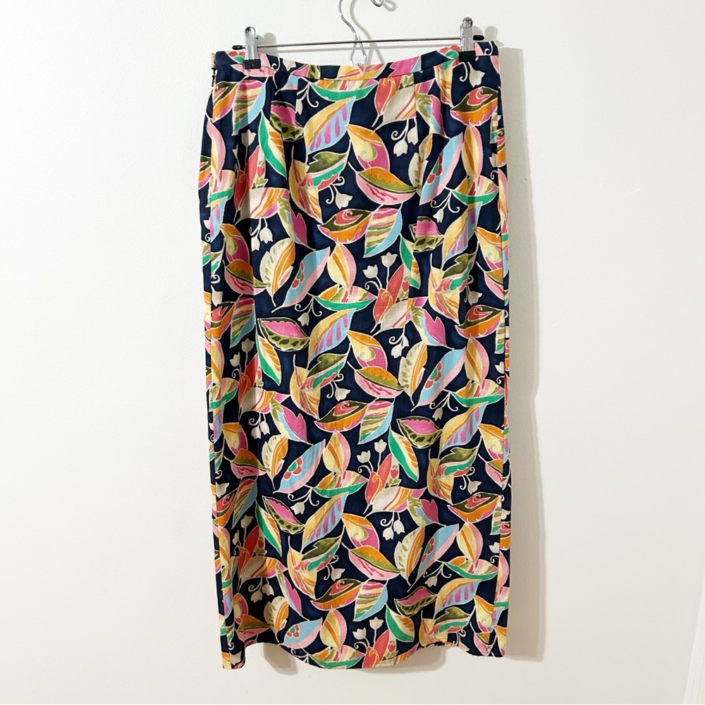 Vintage Talbots Pin Wale Light Corduroy Multicolor Botanical Faux Wrap Skirt - Picture 4 of 11